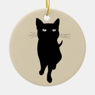 Black cat feline gothic kitty ceramic tree decoration