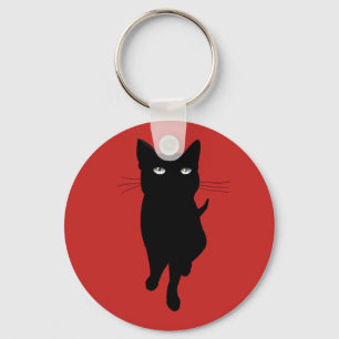 Black cat feline gothic kitty key ring