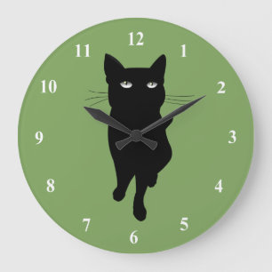 Black cat feline gothic kitty large clock