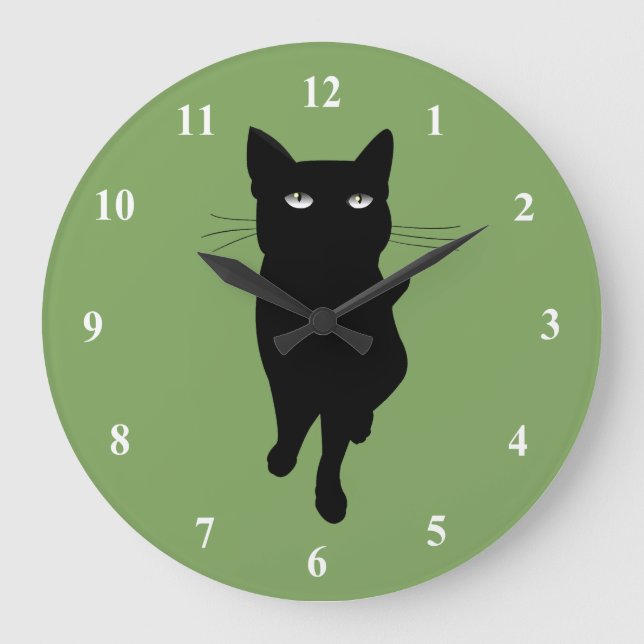 Black cat feline gothic kitty large clock (Front)