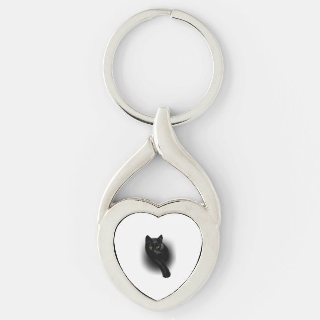 Black Cat Filing Nails Key Ring (Front)