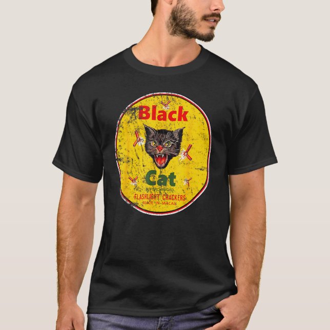 Black Cat Firecrackers  Vintage Funny   Cat T-Shirt (Front)