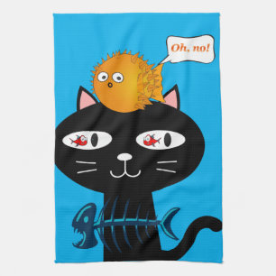 Black Cat Fish Bones Kitchen Hand Towel
