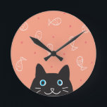 Black Cat & Fish Wall Clock<br><div class="desc">Black Cat & Fish Wall Clock</div>