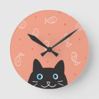 Black Cat & Fish Wall Clock