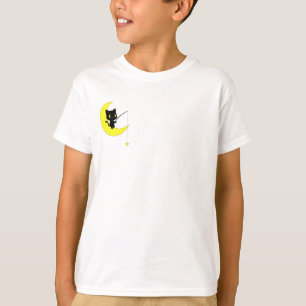 Black Cat Fishing for Star on Moon Kids T-Shirt
