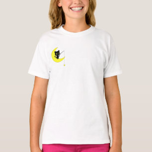 Black Cat Fishing for Star on Moon Kids T-Shirt