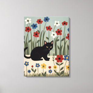 Black Cat Floral Art Cute Botanical Wall Decor Pos