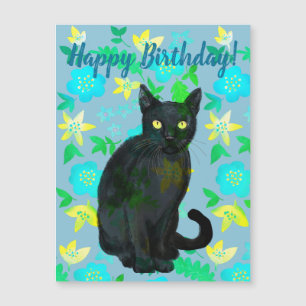 black cat floral, birthday magnet