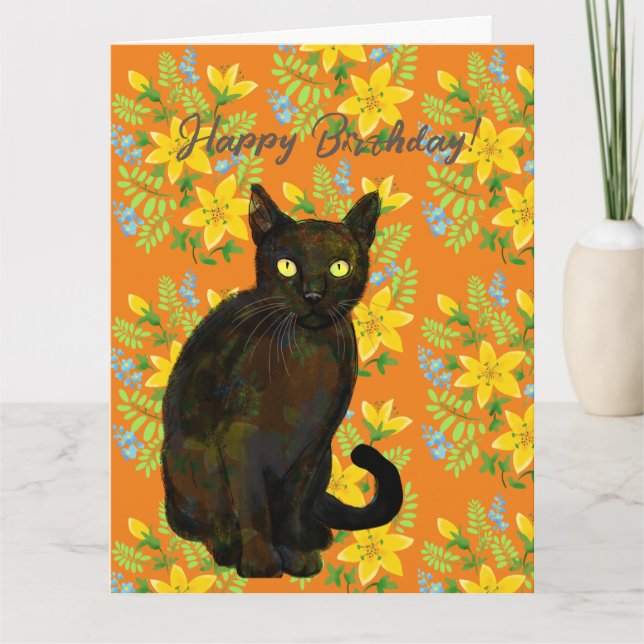 black cat floral card (Front)