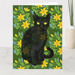 black cat floral card