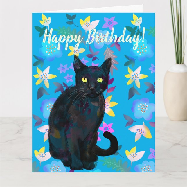 black cat floral card (Front)