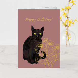 black cat floral foil greeting card
