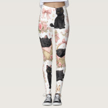 Black Cat Floral Leggings