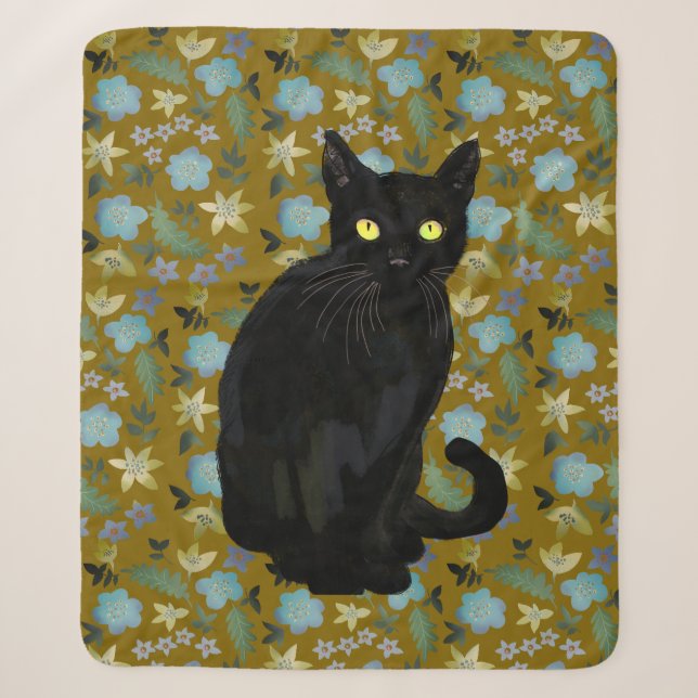 black cat floral sherpa blanket (Front)