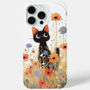 Black Cat Flower Retreat iPhone 15 Pro Max Case