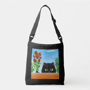 Black Cat Flowers Crossbody Bag