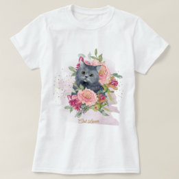 Black Cat & Flowers Pet Lover T-Shirt