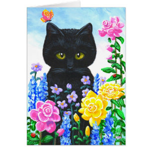 Black Cat Flowers Roses Summer Creationarts