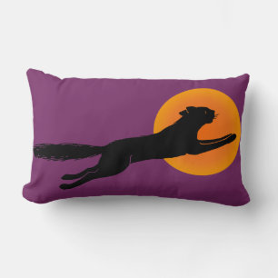 Black Cat Flying Over the Moon Retro Pillow