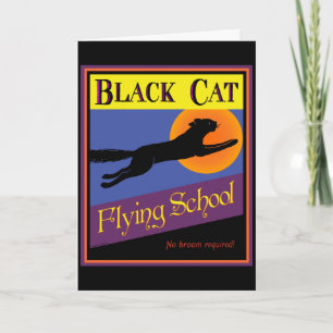 Black Cat Flying School Halloween Art Card