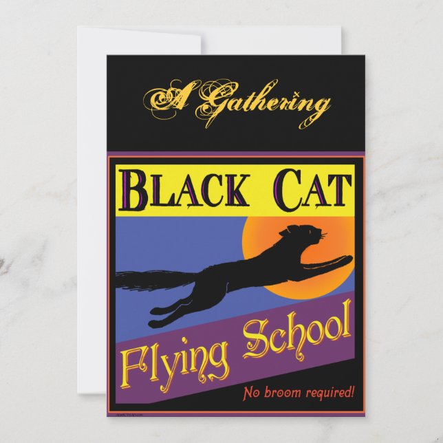 Black Cat Flying School Halloween Invitations (Front)