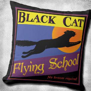 Black Cat Flying School Retro 16" Cushion