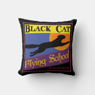 Black Cat Flying School Retro Pillow
