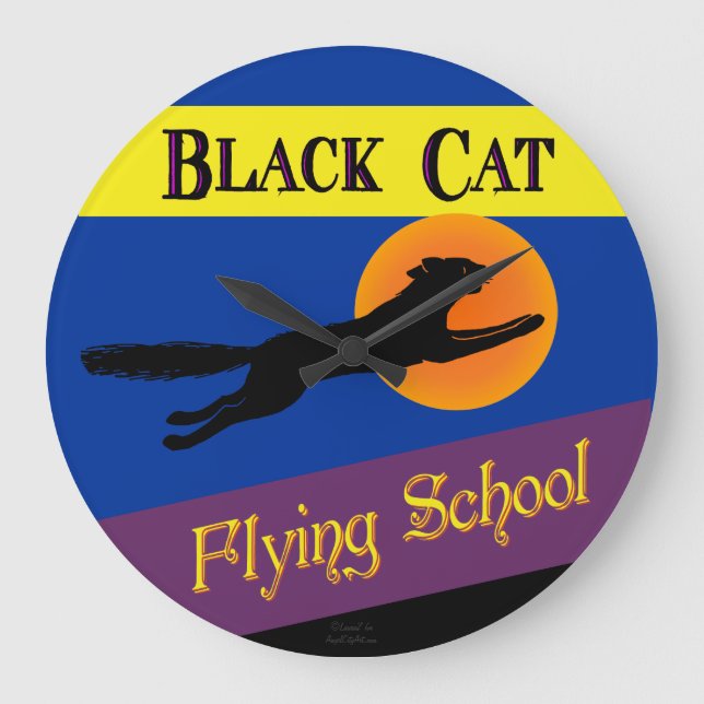 Black Cat Flying School Retro Wall Clock (Front)