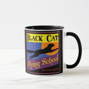 Black Cat Flying School Vintage Halloween Art Mug