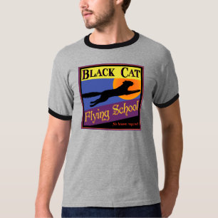 Black Cat Flying School Vintage Halloween Art T-Shirt