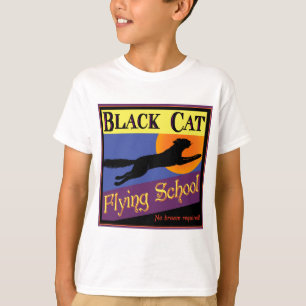 Black Cat Flying School Vintage Halloween Art T-Shirt