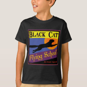 Black Cat Flying School Vintage Halloween Art T-Shirt