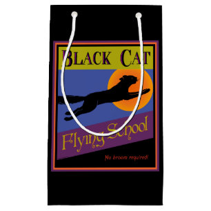 Black Cat Flying School Vintage Halloween Small Gift Bag
