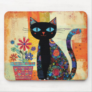 Black Cat Folk Art Mouse Mat