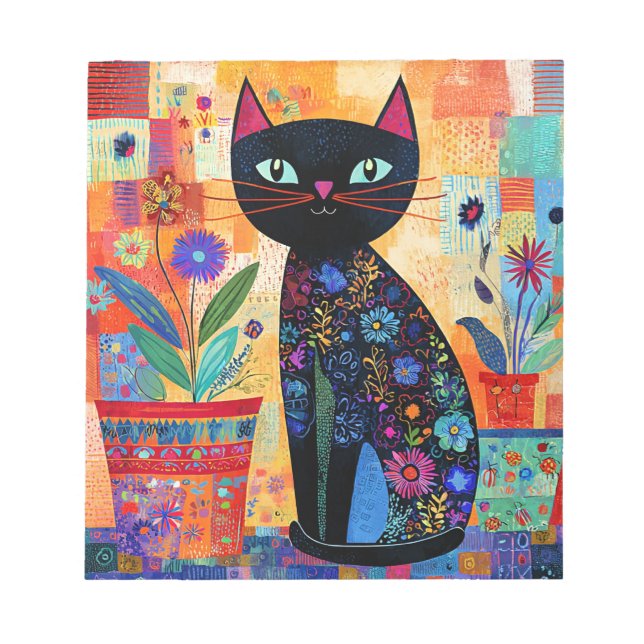 Black Cat Folk Art Notepad (Front)
