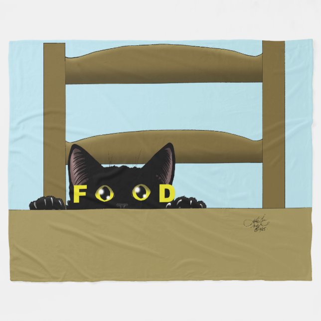 Black Cat Food Funny Fleece Blanket (Front (Horizontal))