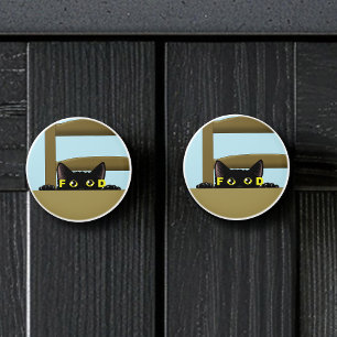 Black Cat Food Funny Hungry Kitty Humour Ceramic Knob
