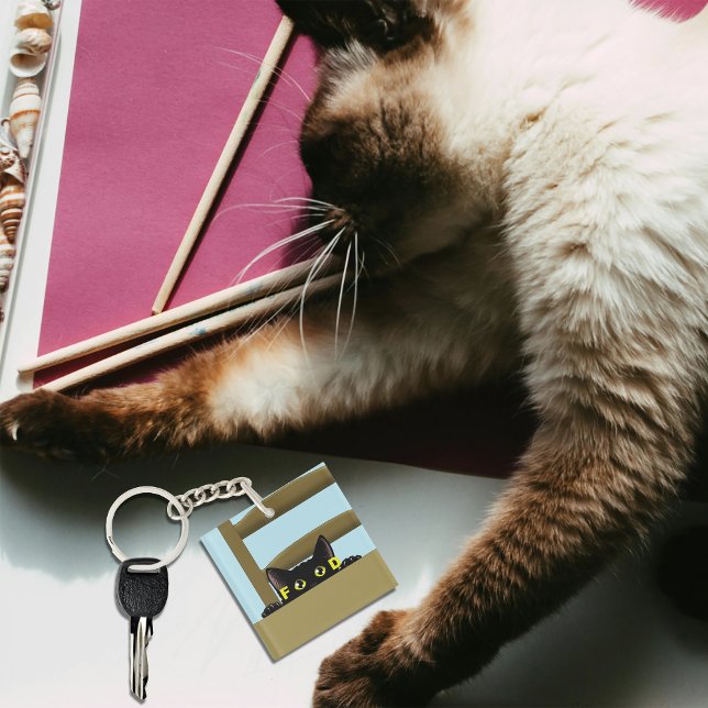 Black Cat Food Funny Key Ring (Creator Uploaded)