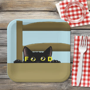 Black Cat Food Funny Paper Plate