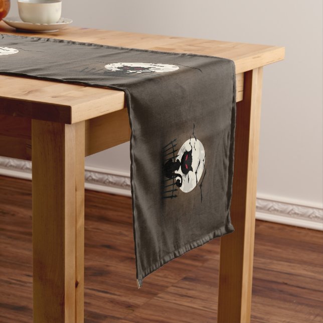 Black Cat Fool Silver Moon And Bats Medium Table Runner (In Situ)