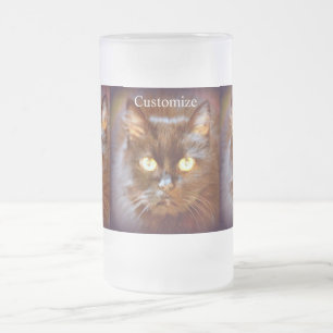 black cat frosted glass beer mug