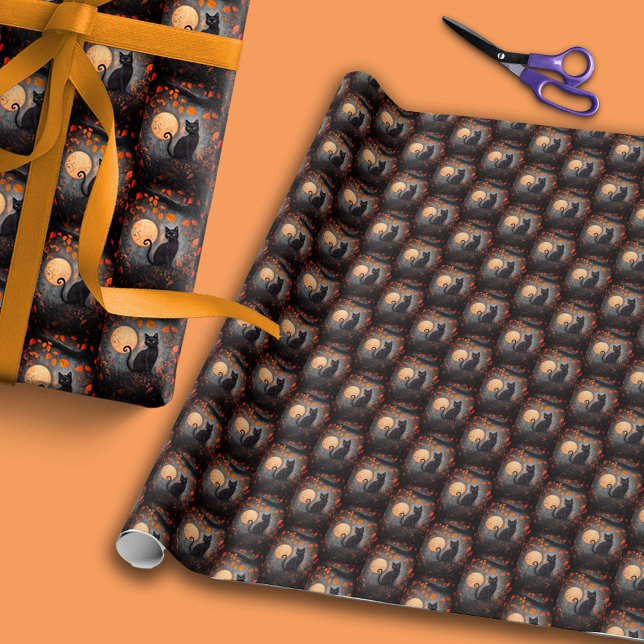 Black Cat Full Moon Autumn Fall Halloween Wrapping Paper (Black Cat Full Moon Autumn Fall Halloween Wrapping Paper)