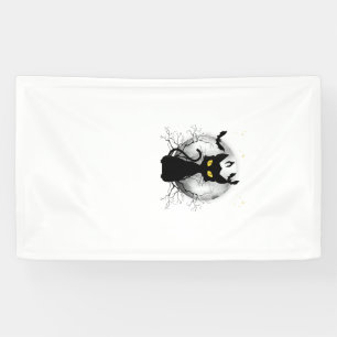 Black Cat Full Moon Bats & Starry Night Halloween Banner