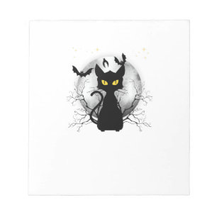 Black Cat Full Moon Bats & Starry Night Halloween Notepad