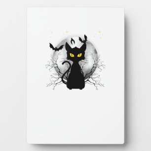 Black Cat Full Moon Bats & Starry Night Halloween Plaque