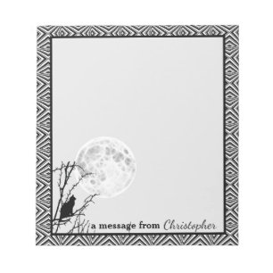 Black Cat Full Moon Geometric Border Customisable Notepad