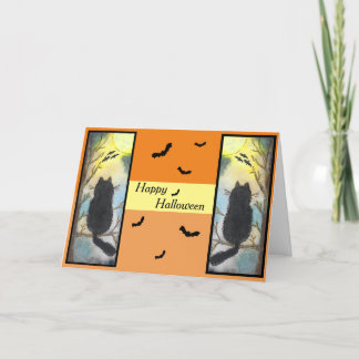 Black Cat Full Moon Halloween Card