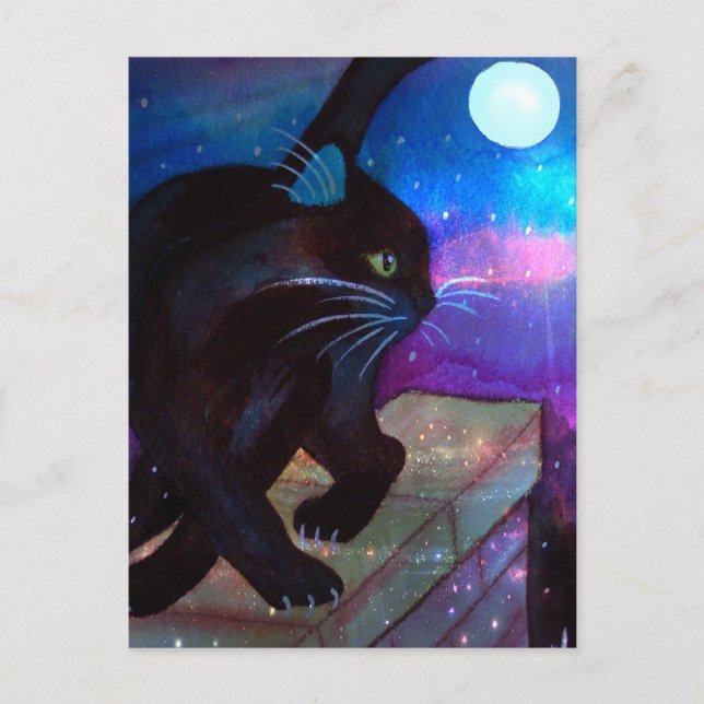 Black Cat Full Moon Postcard (Front)