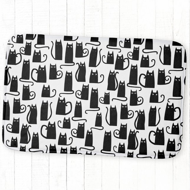 Black Cat Fun Pattern Bath Mat (Fun black cat pattern bath mat)